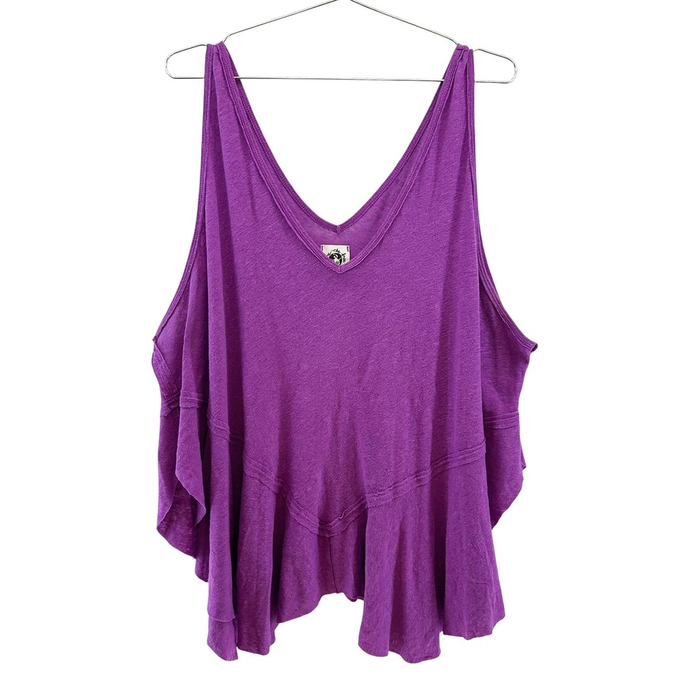WE THE FREE Slouchy Linen Blend Tank • XL • purple • boho beach resort vacation